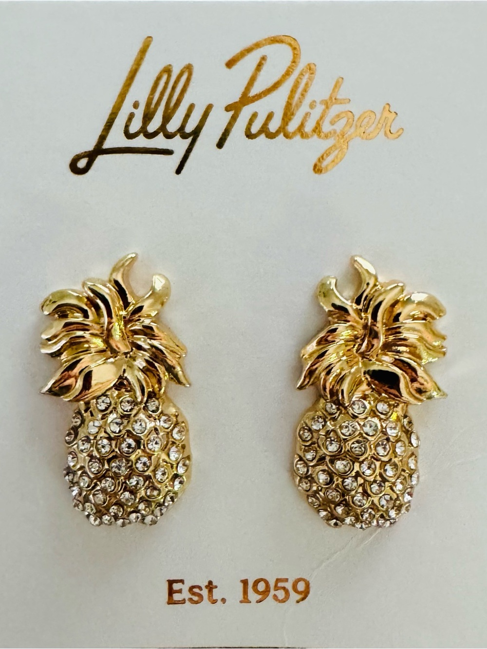 NWT Lilly Pulitzer Gold Pineapple Crystal Stud Earrings